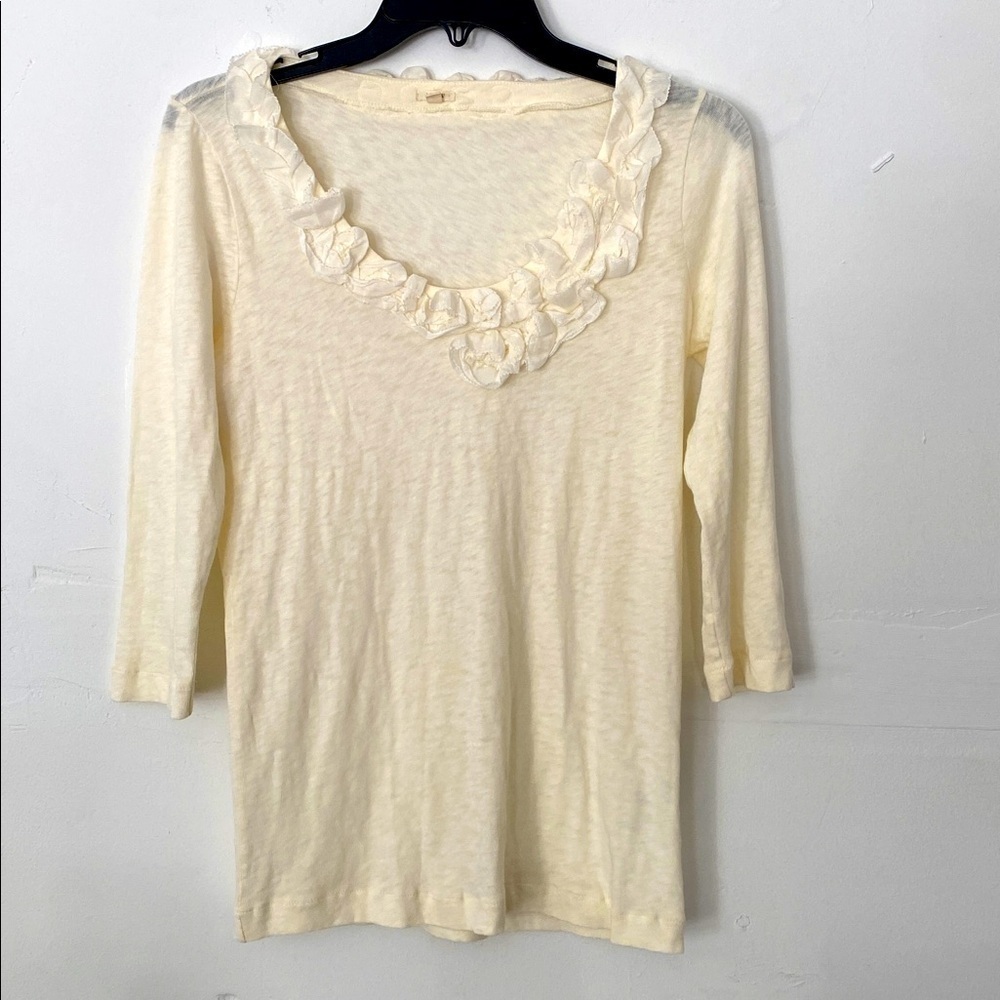J Crew top scoopneck rosettes 3/4 sleeve lightweight cotton white women’s size S